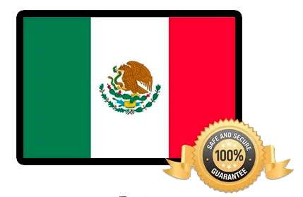 Imagen de la bandera de México y símbolo de juego online 100% seguro